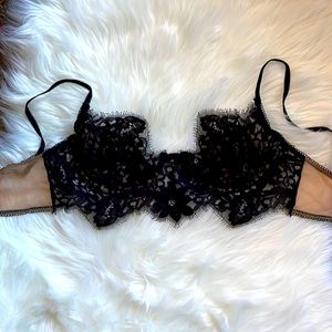 Chantilly lace Black balcony Bra eyelash lace